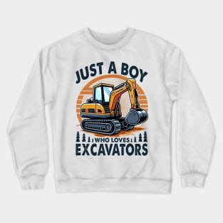 Kids Boy Who Loves Excavators Toddler Construction Crewneck Sweatshirt